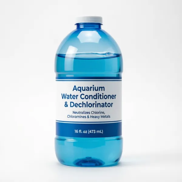Aquarium water conditioner and dechlorinator product - essential for treating tap water before water changes during and after the cycling process to protect beneficial bacteria and fish